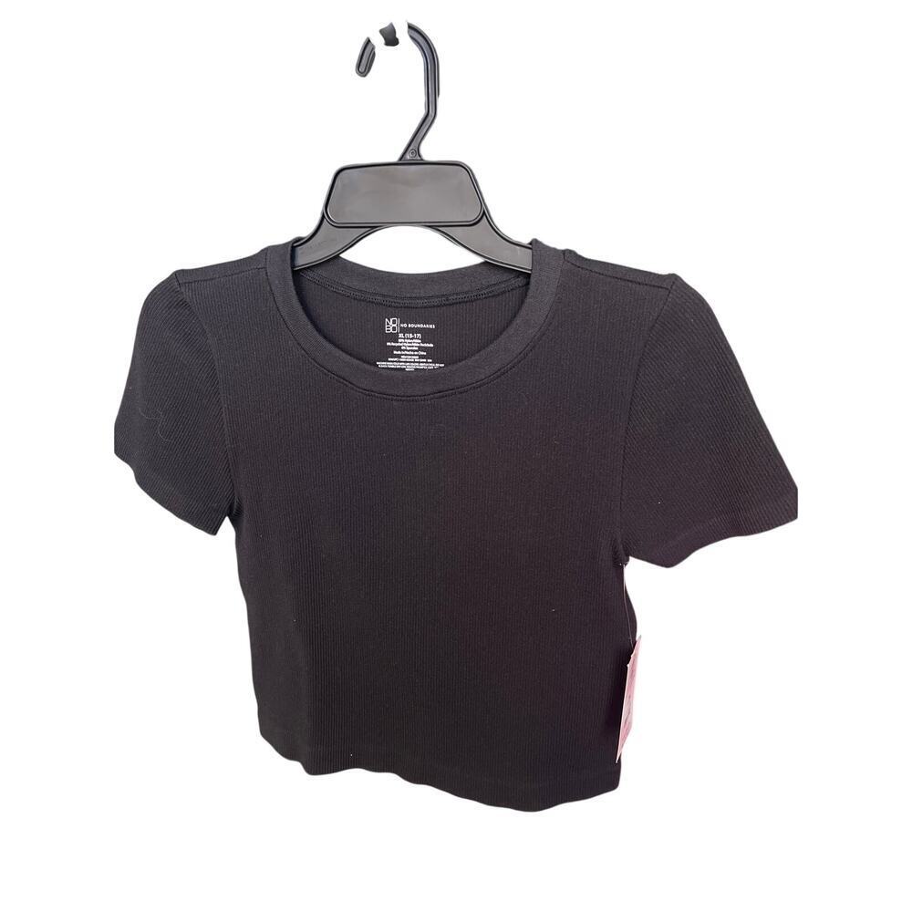 NWT No Boundaries Black Teens Short Sleeve stretch top Size XL(15-17).
